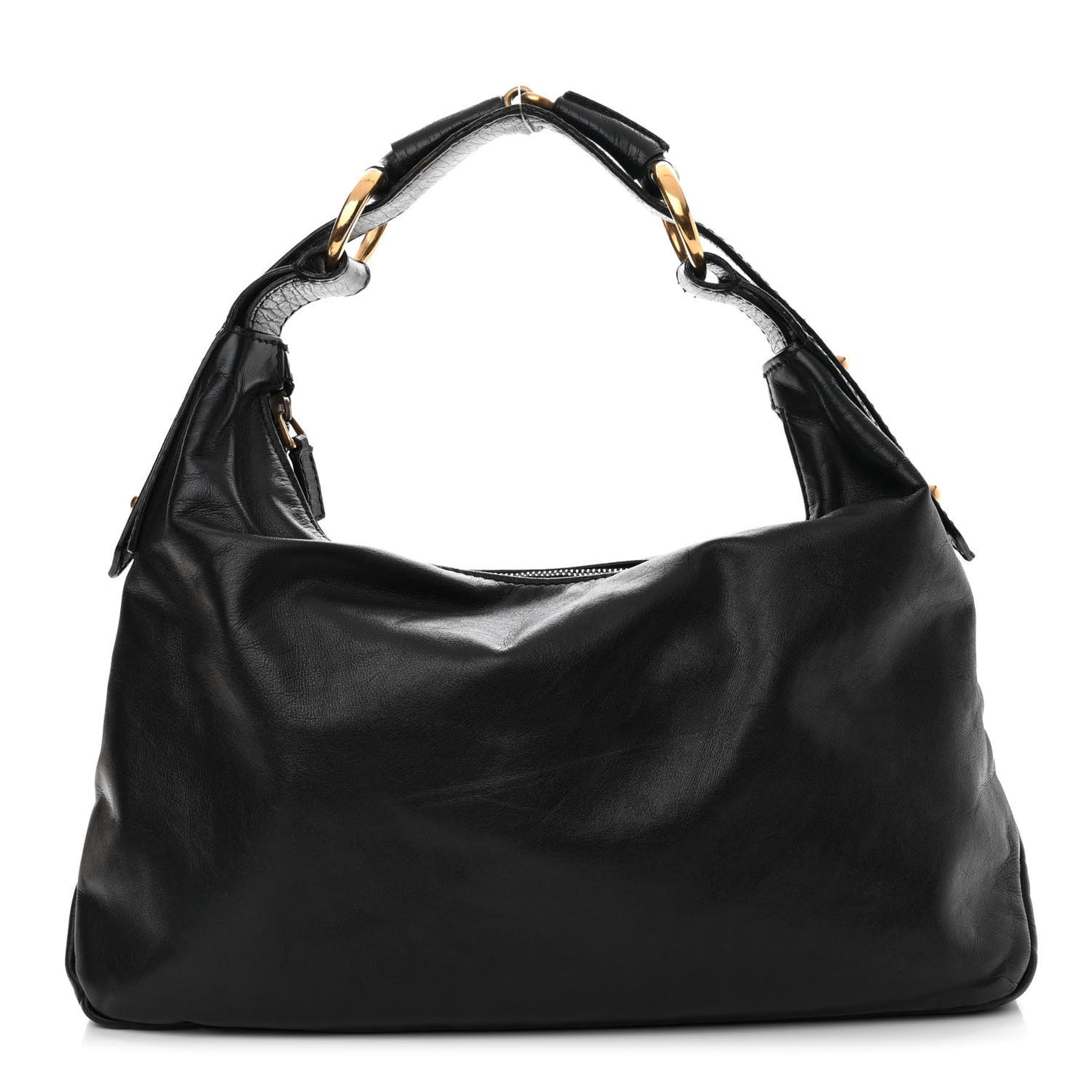 Calfskin Medium Horsebit Chain Hobo Black