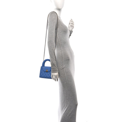 Chanel Shiny Aged Calfskin Quilted Nano Kelly Shopper Blue 2 of 10