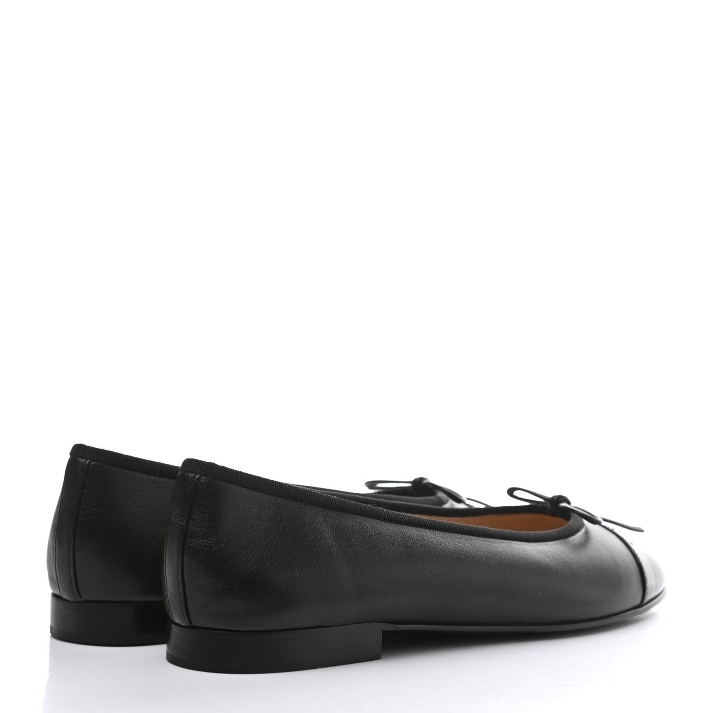 Lambskin Patent Cap Toe Ballerina Flats 39 Black