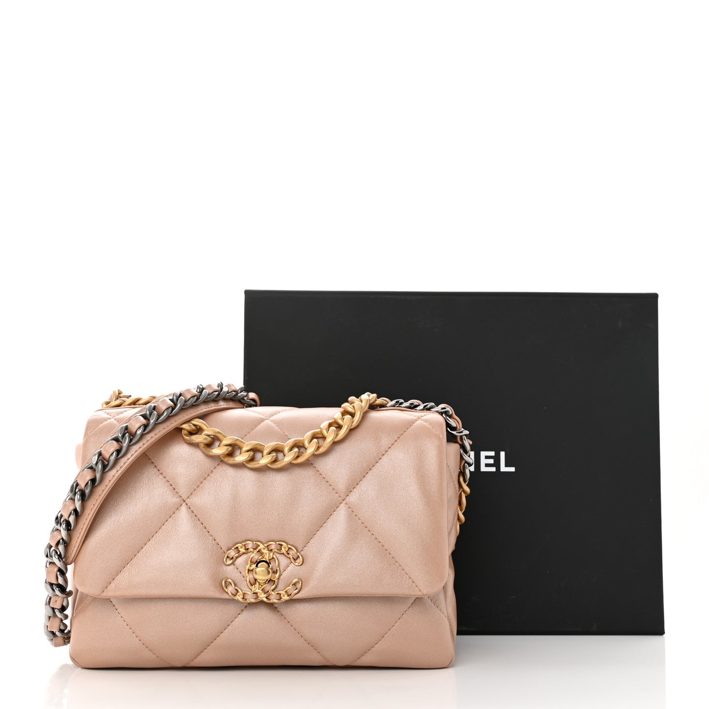 Shiny Lambskin Quilted Medium Chanel 19 Flap Beige