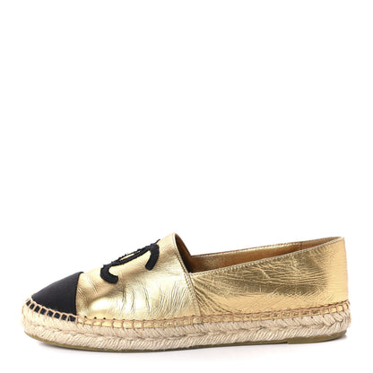 Chanel Laminated Lambskin Grosgrain CC Espadrilles 39 Gold Black 1 of 11