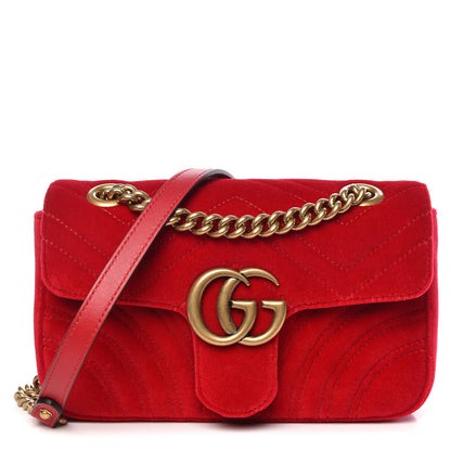 Gucci Velvet Matelasse Mini GG Marmont Shoulder Bag Hibiscus Red 1 of 11
