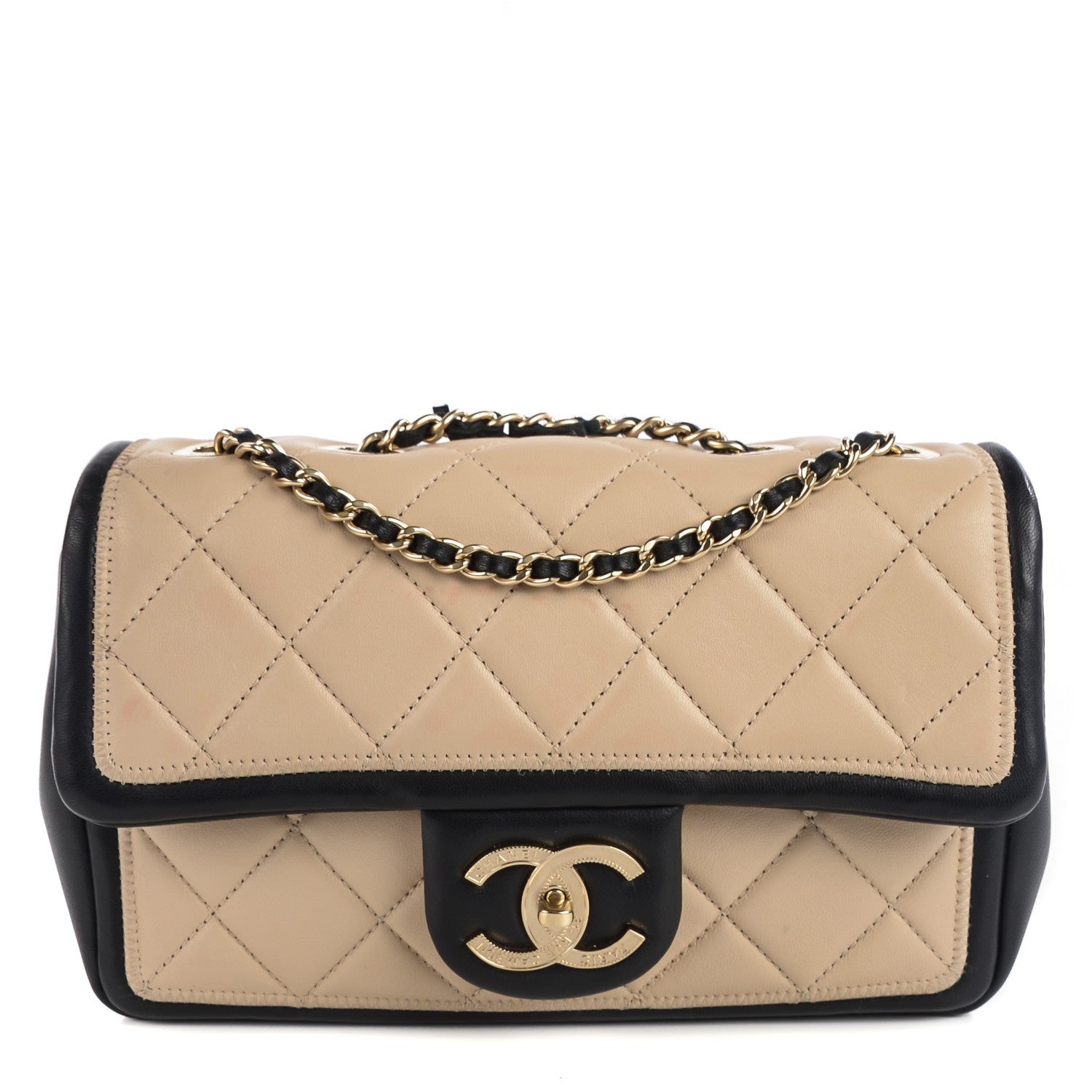 Chanel Lambskin Quilted Small Graphic Flap Beige Black 1 of 9