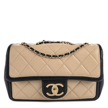 Chanel Lambskin Quilted Small Graphic Flap Beige Black 1 of 9