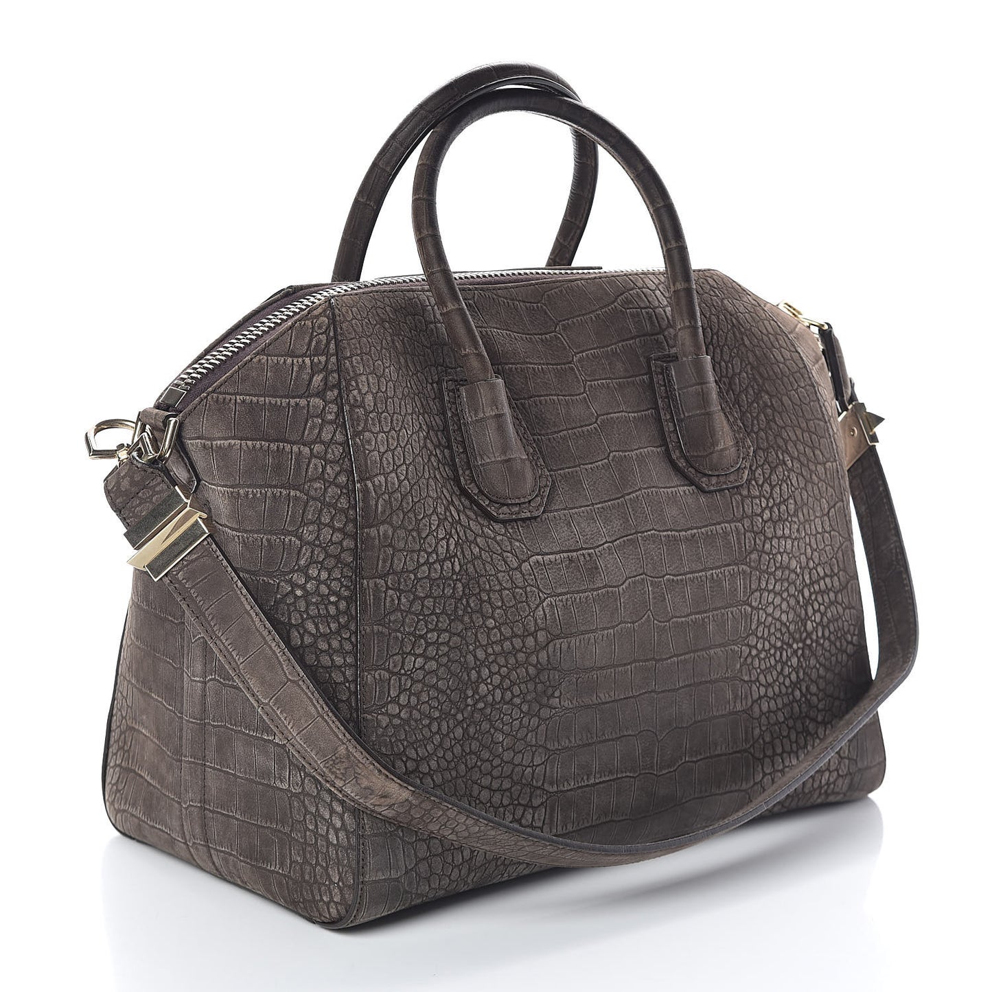 Nubuck Crocodile Embossed Medium Antigona Brown