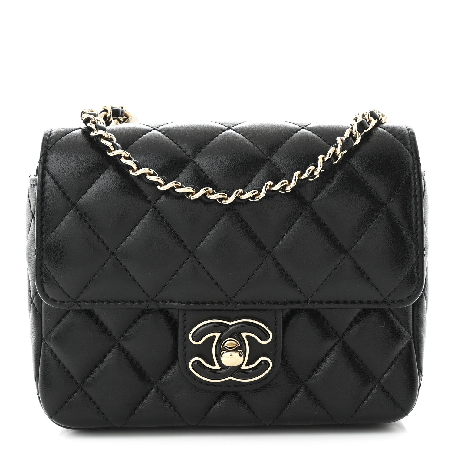 Chanel Lambskin Resin Quilted Mini Heart Square Flap Black 1 of 10