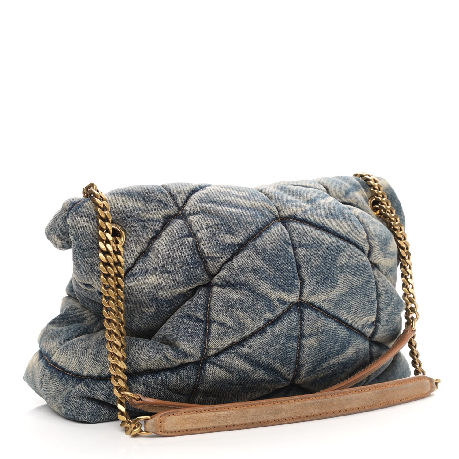 Saint Laurent Denim Quilted Medium Loulou Puffer Monogram Chain Satchel Blue Cinnamon 3 of 12