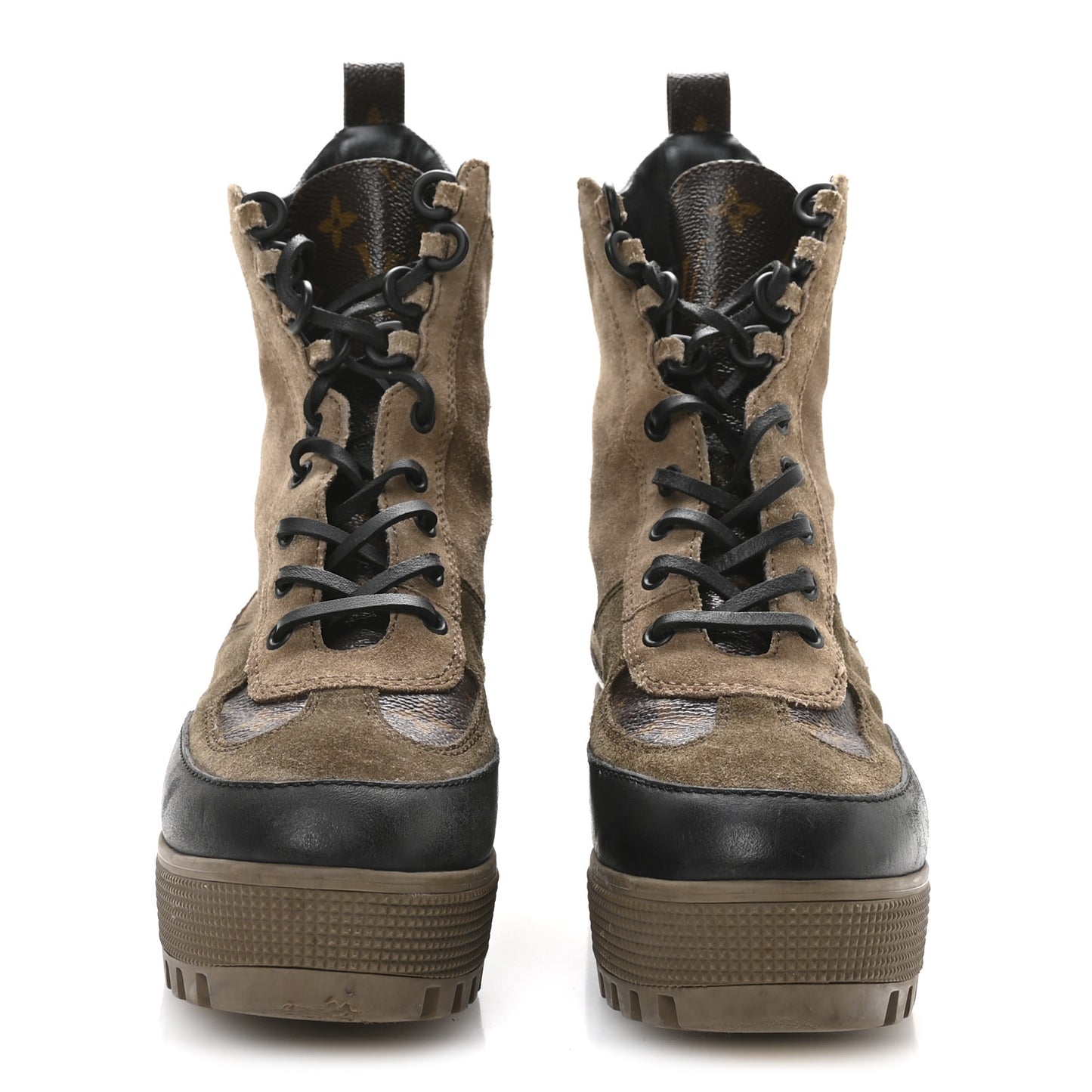 Suede Calfskin Monogram Laureate Platform Desert Boots 36 Taupe
