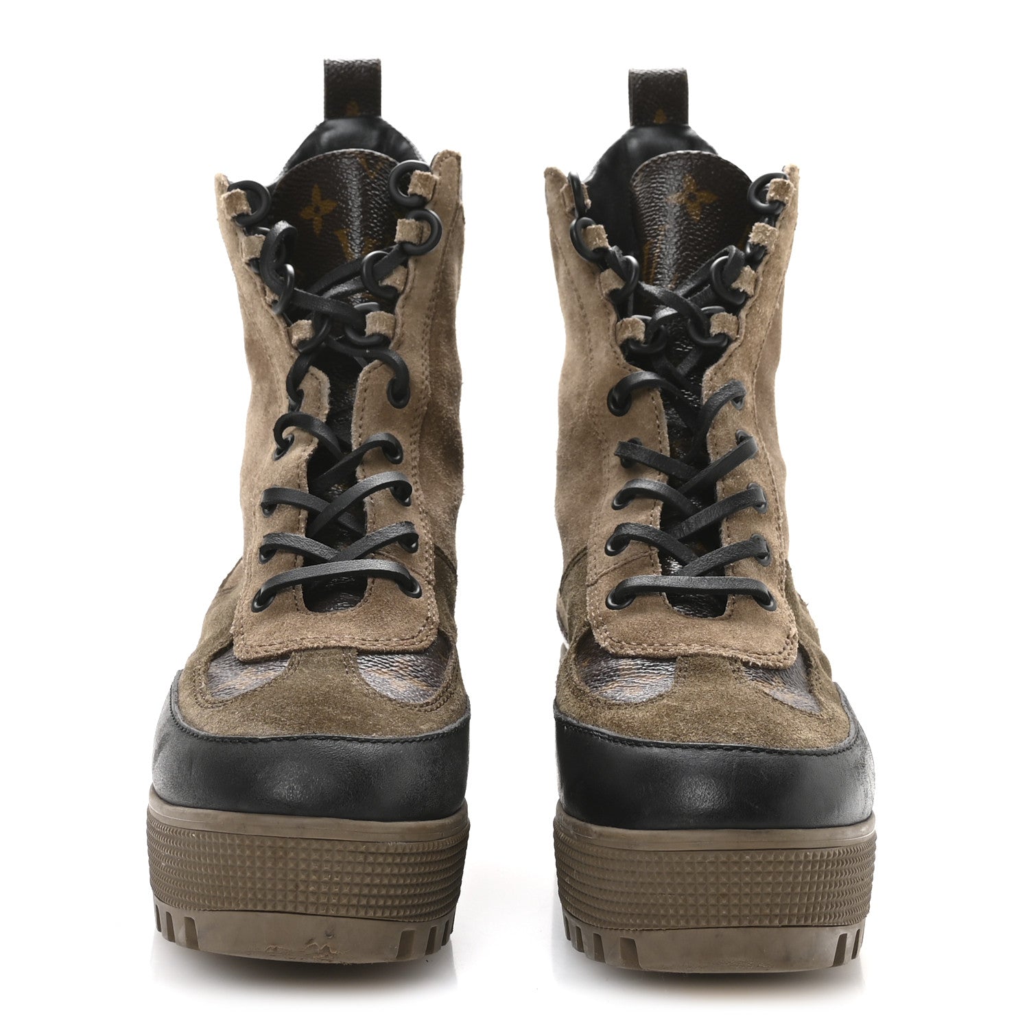 Louis Vuitton Suede Calfskin Monogram Laureate Platform Desert Boots 36 Taupe 3 of 9