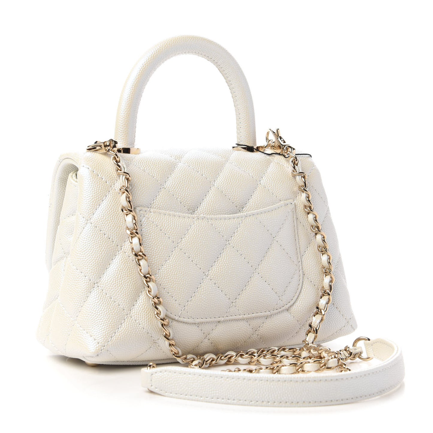Iridescent Caviar Quilted Extra Mini Coco Handle Flap Ivory