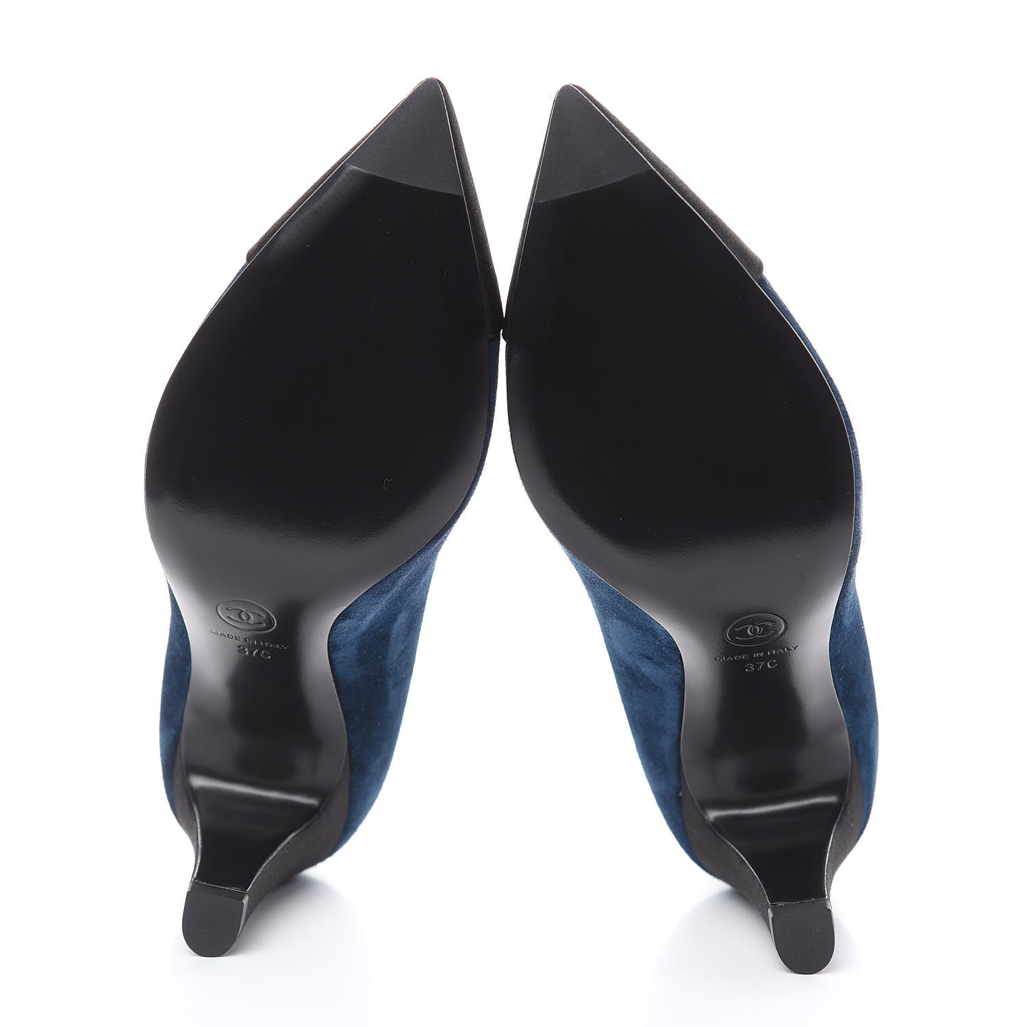 Chanel Suede Satin Cap Toe Gabrielle Pumps 37 Navy Black 5 of 10