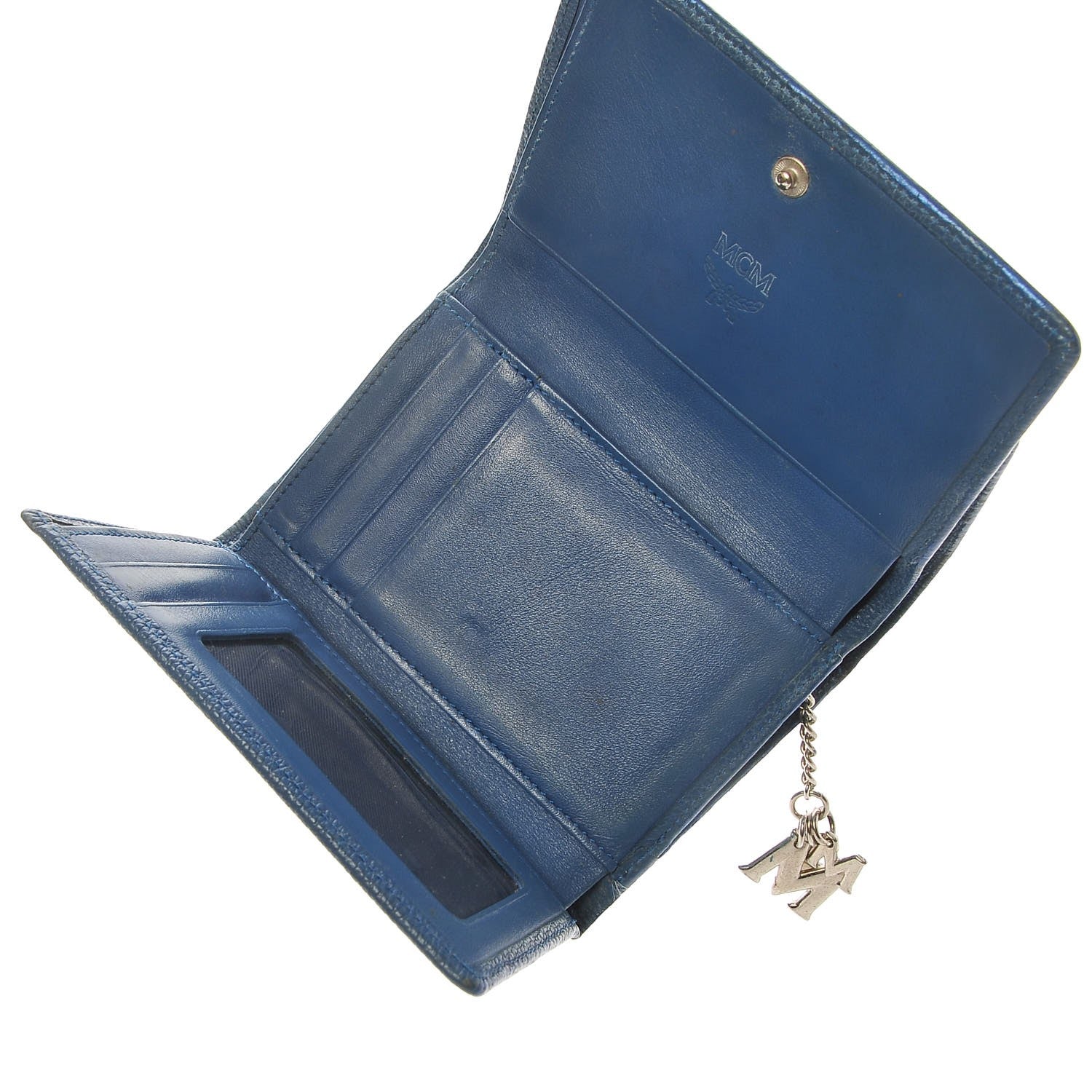 MCM Calfskin Studded Compact Wallet Blue 16 of 19