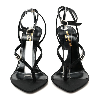 Saint Laurent Crepe Satin Crystal Nadja 105 Ankle Strap Sandals 37 Black 3 of 9