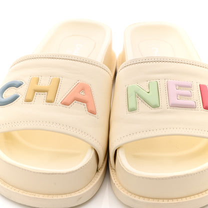 Chanel Lambskin Cha-Nel Mule Sandals 40 Ivory Multicolor 9 of 12