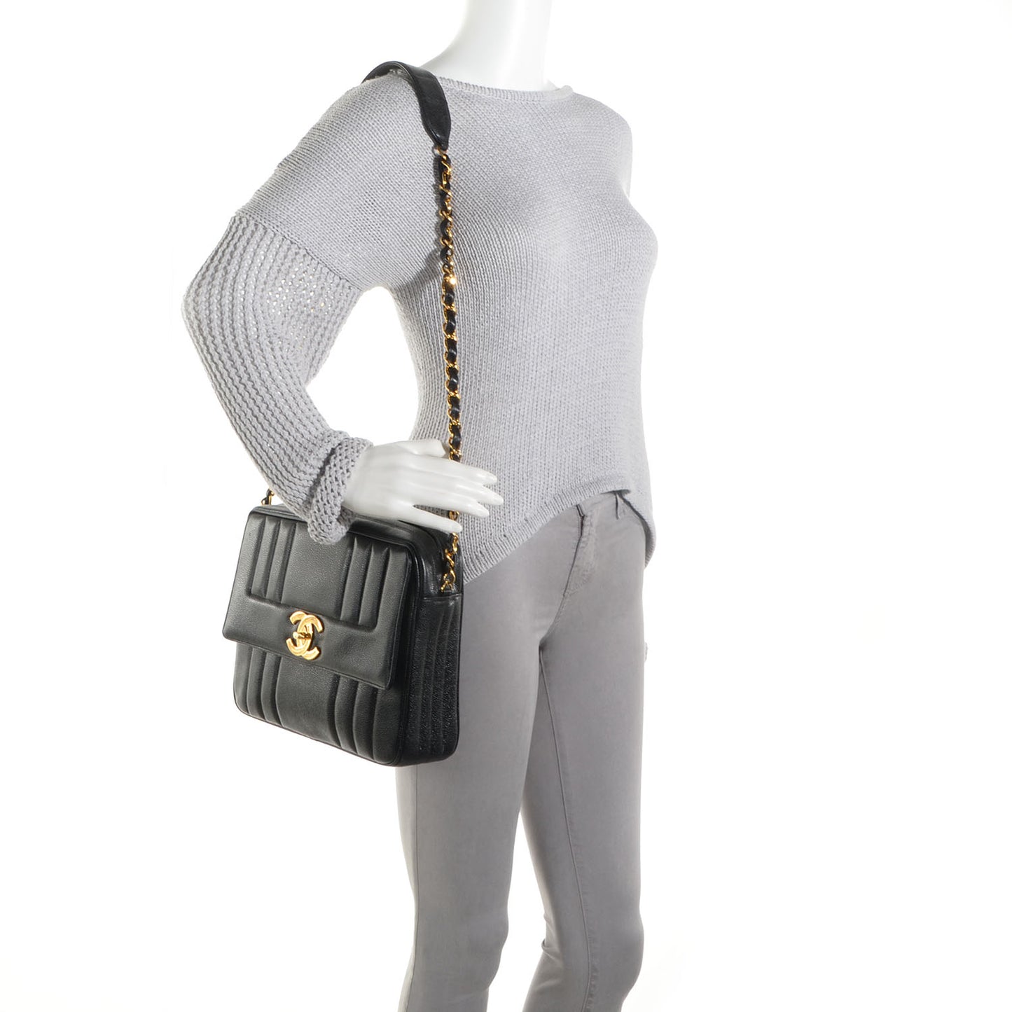 Caviar Vertical Quilt Camera Bag Black