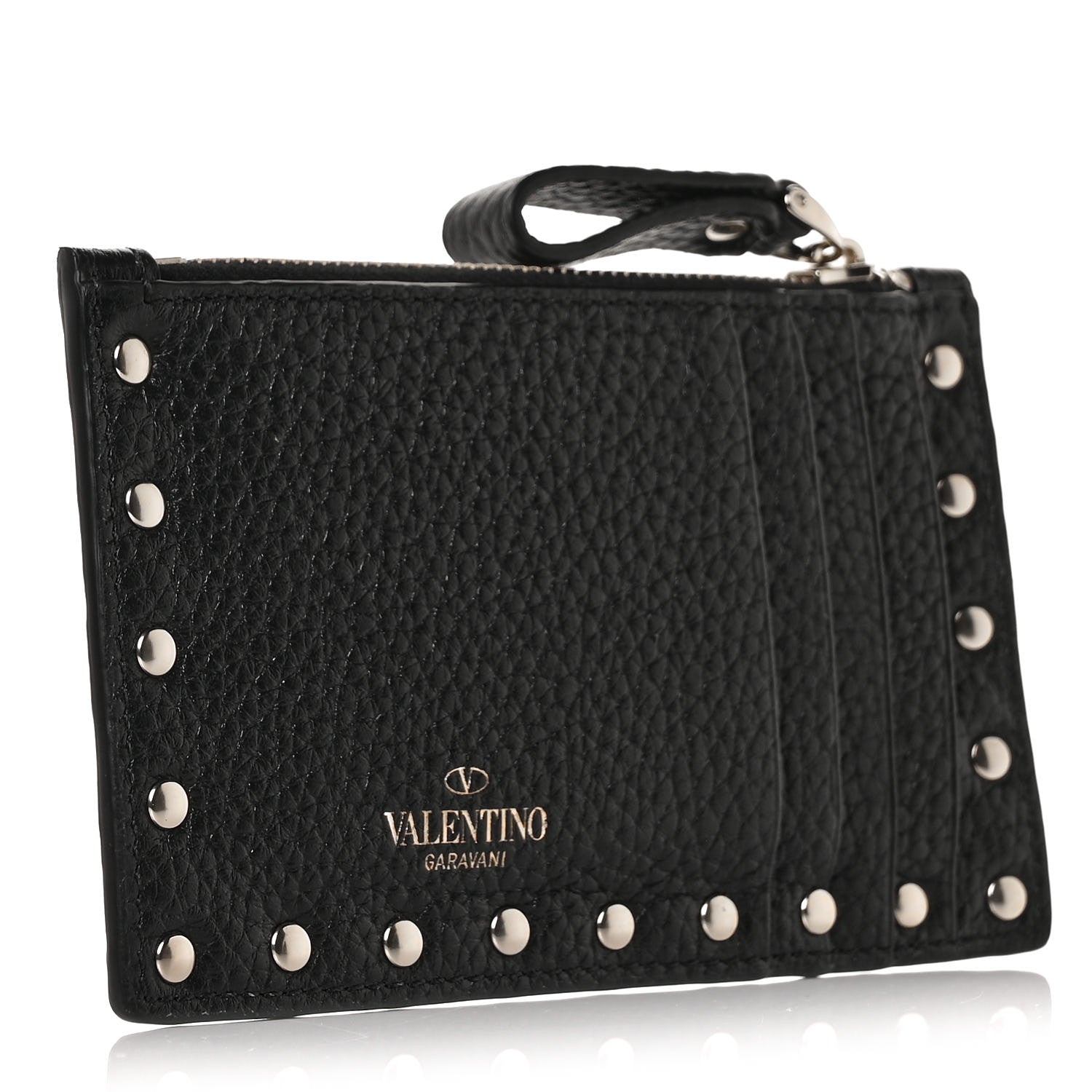 Valentino Garavani Pebbled Calfskin Rockstud Coin Case Card Holder Black 3 of 9