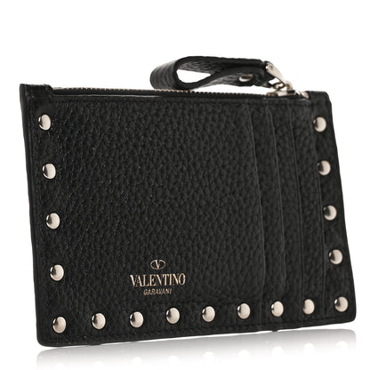 Valentino Garavani Pebbled Calfskin Rockstud Coin Case Card Holder Black 3 of 9