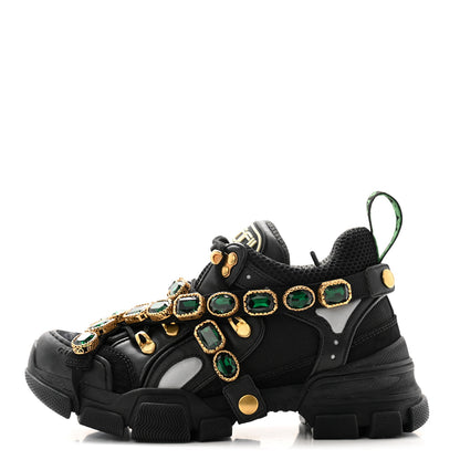 Gucci X SEGA Mesh Suede Calfskin Removable Crystals Womens Flashtrek Sneakers 36.5 Black Silver 1 of 7