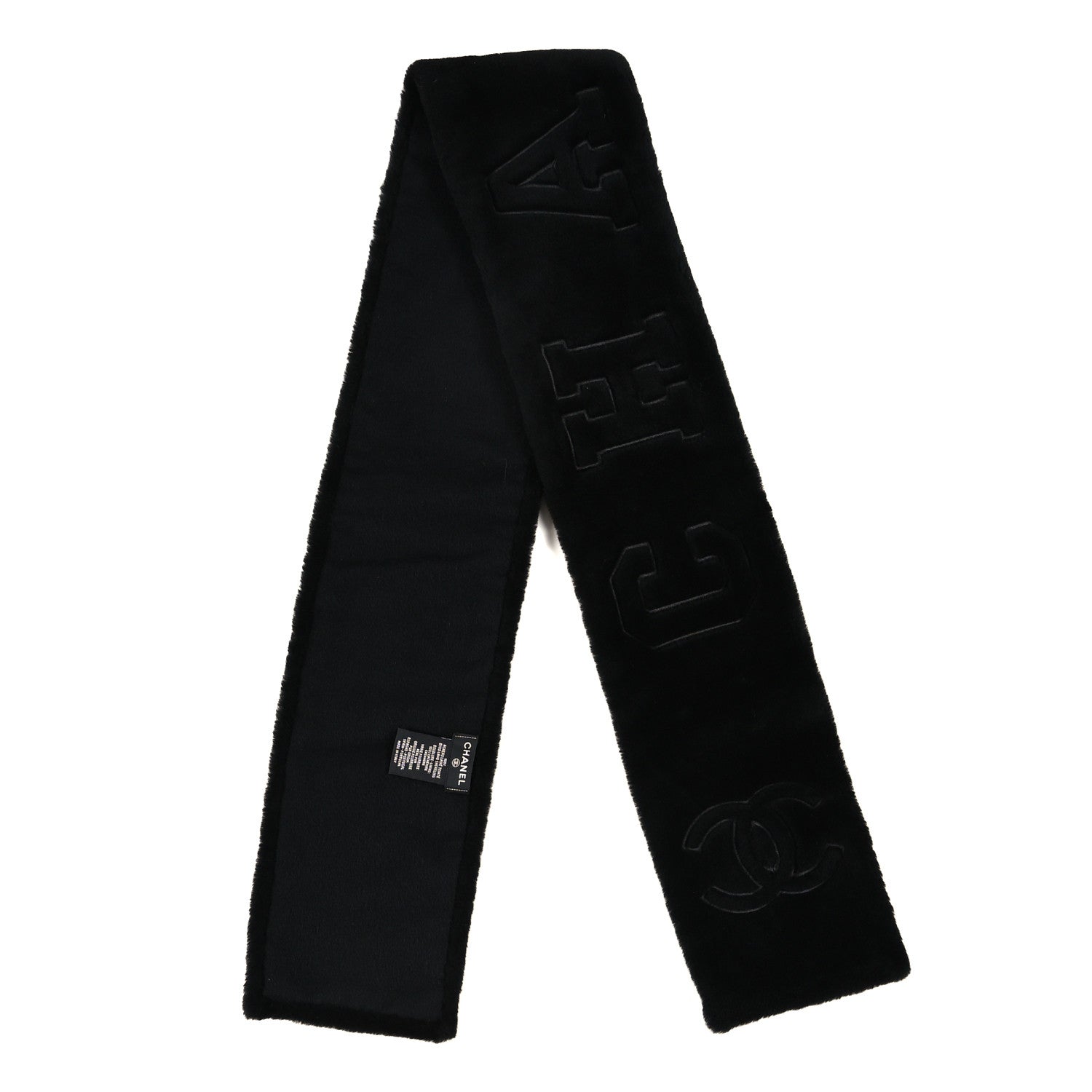 Chanel Shearling Cashmere CC Scarf Black 2 of 3