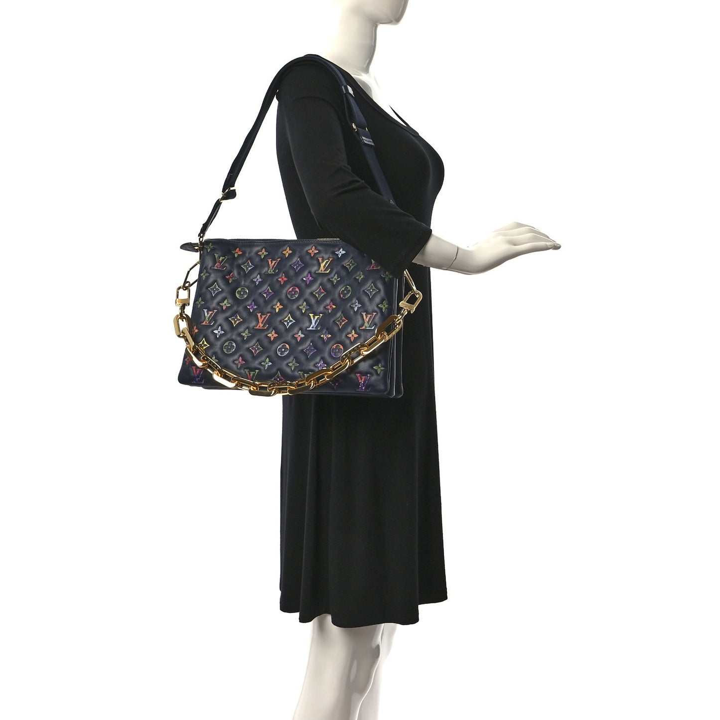 Lambskin Embossed Monogram LV Garden Coussin MM Navy Blue
