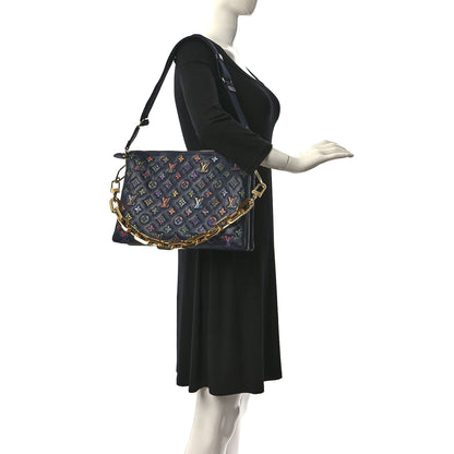 Louis Vuitton Lambskin Embossed Monogram LV Garden Coussin MM Navy Blue 2 of 9