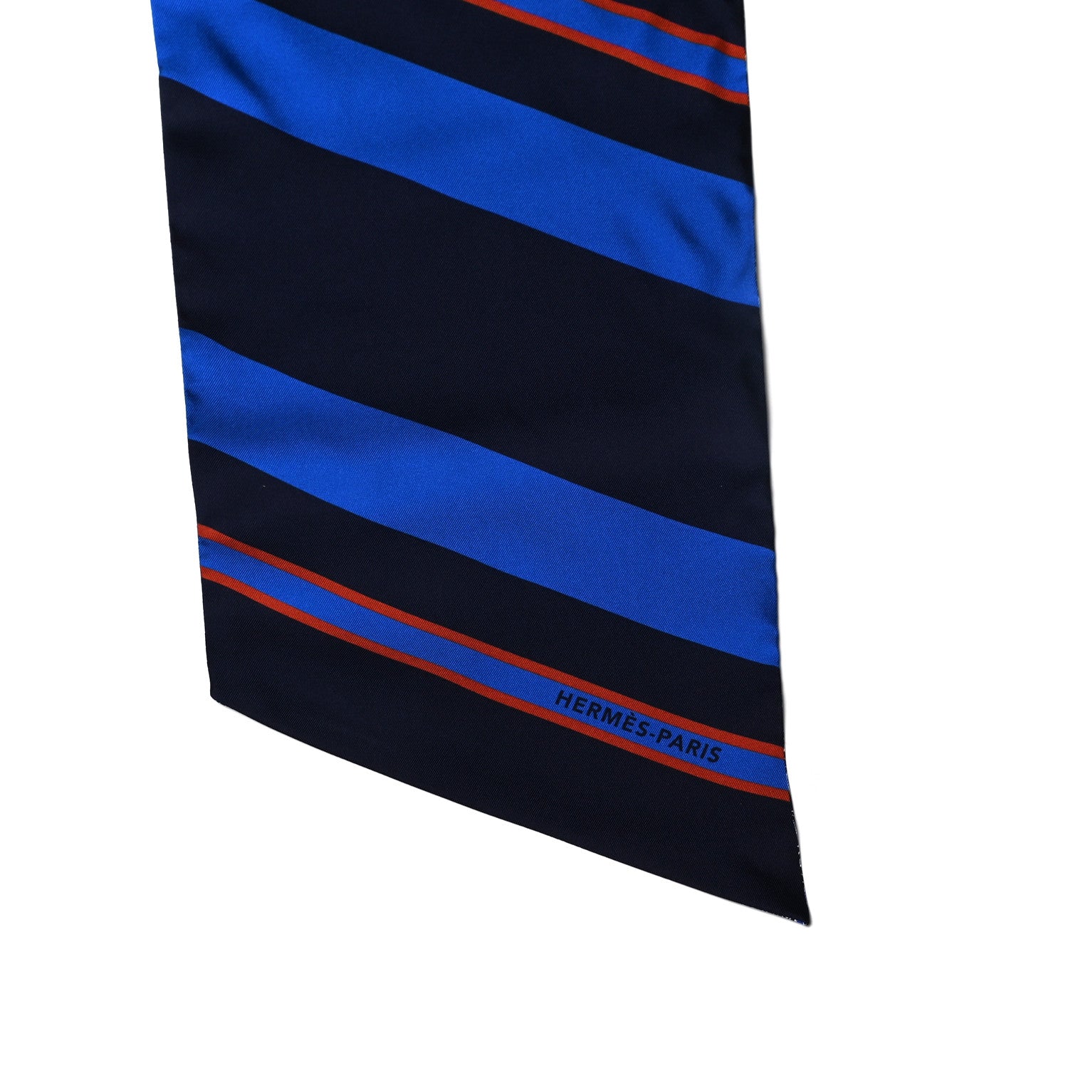 Hermes Silk Cachemire Et Rayure Maxi Twilly Cut Bleu Roy Marine Orange 4 of 4