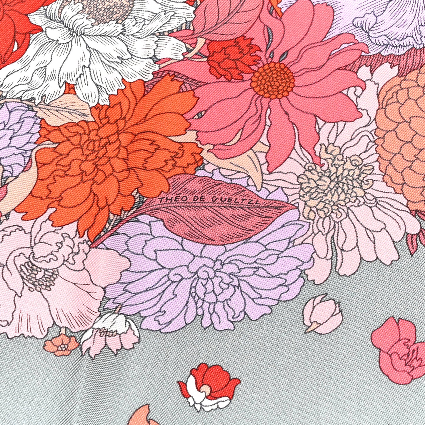 Silk Robe Legere Scarf 90 Gris Corail Rose Pourpre