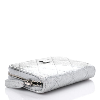 Chanel Glittered Metallic Caviar Quilted Zip Coin Purse Wallet Silver 4 of 8