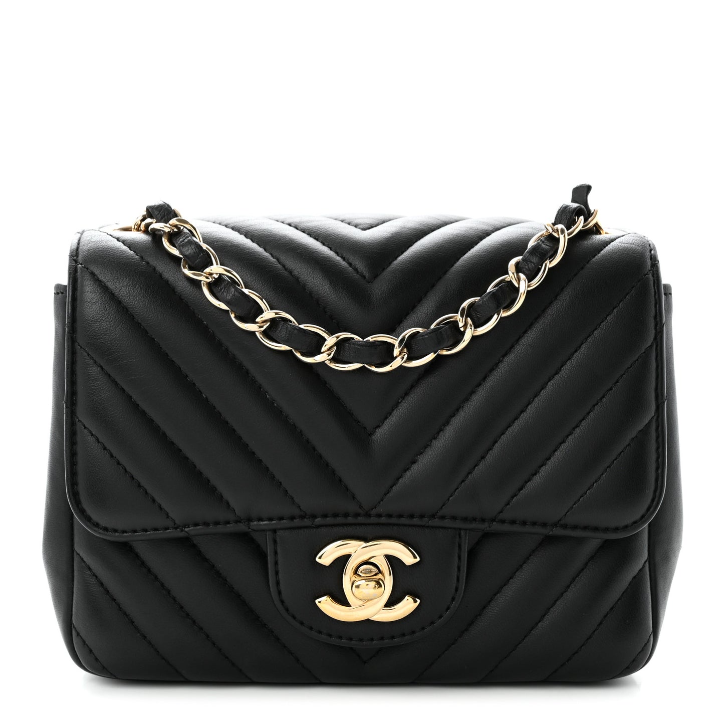 Lambskin Chevron Quilted Mini Square Flap Black