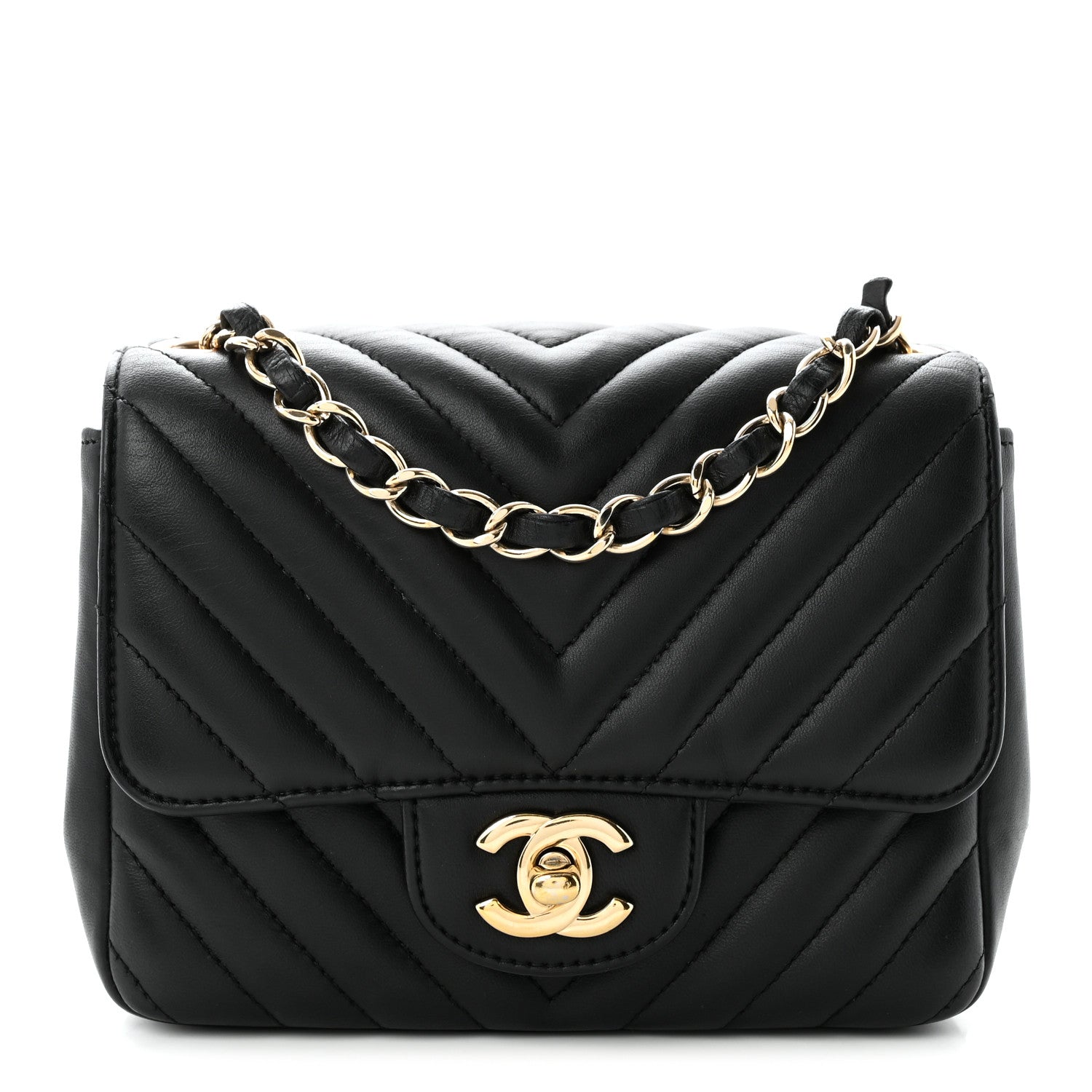 Chanel Lambskin Chevron Quilted Mini Square Flap Black 1 of 10