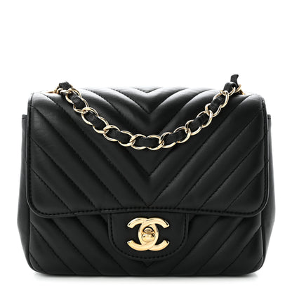 Chanel Lambskin Chevron Quilted Mini Square Flap Black 1 of 10