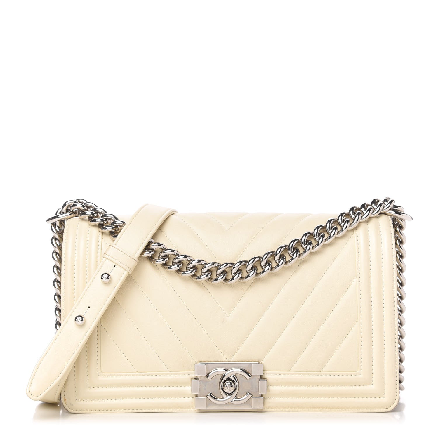 Chanel Calfskin Chevron Quilted Medium Boy Flap Ivory 1 of 10