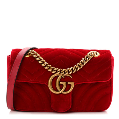 Gucci Velvet Matelasse Mini GG Marmont Shoulder Bag Hibiscus Red 1 of 11