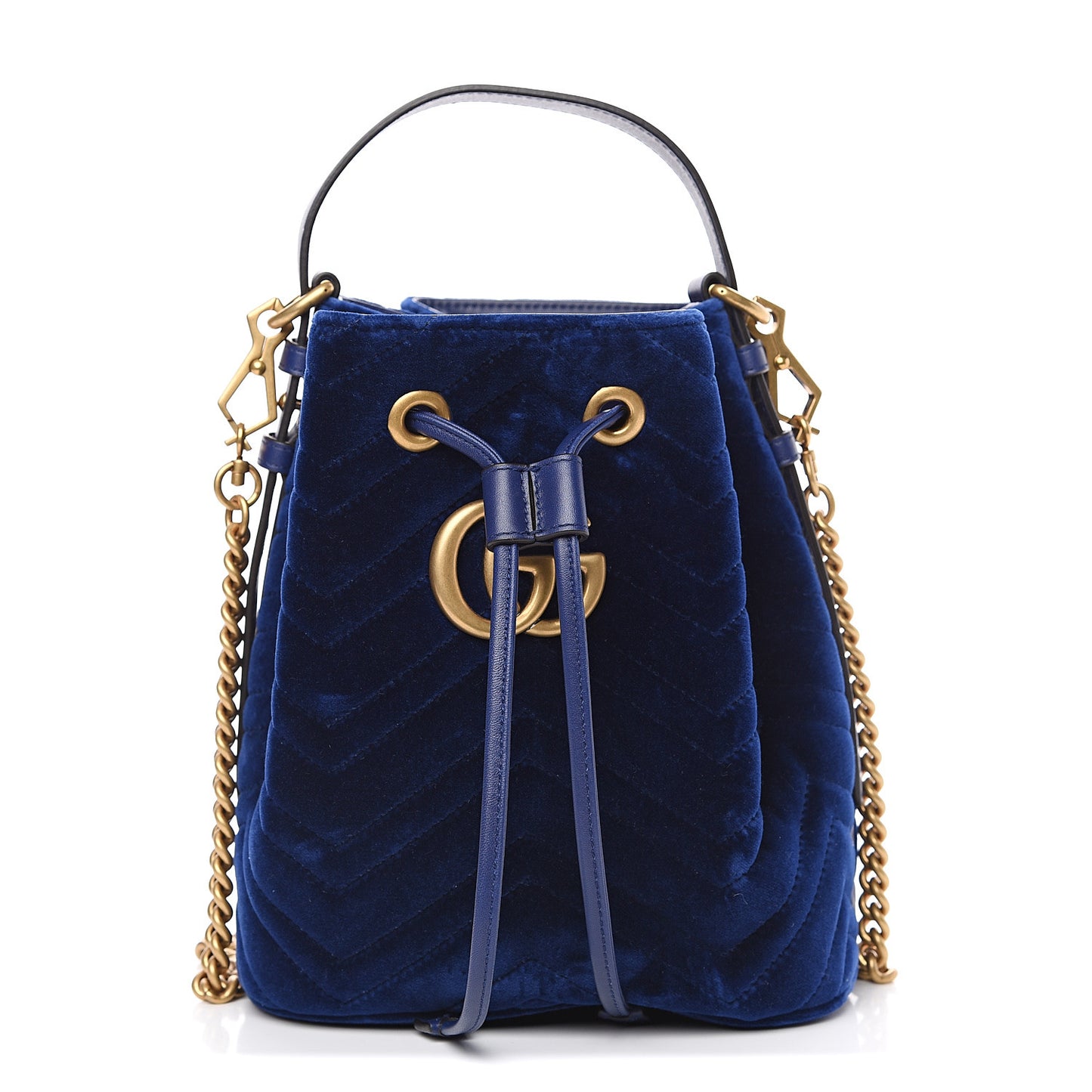 Velvet Matelasse GG Marmont Bucket Bag Cobalt Blue