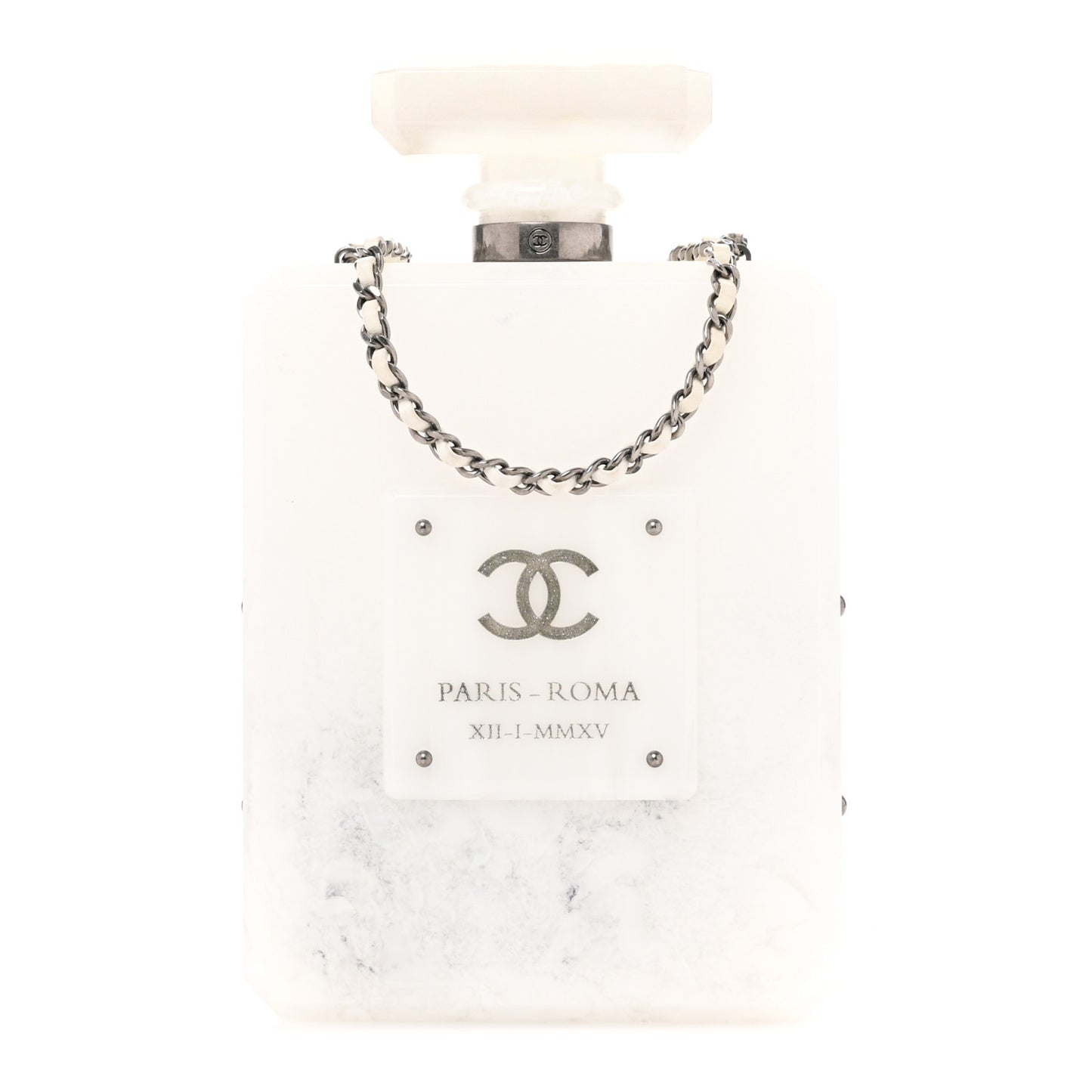Marbled Plexiglass Buonasera Perfume Bottle Clutch White