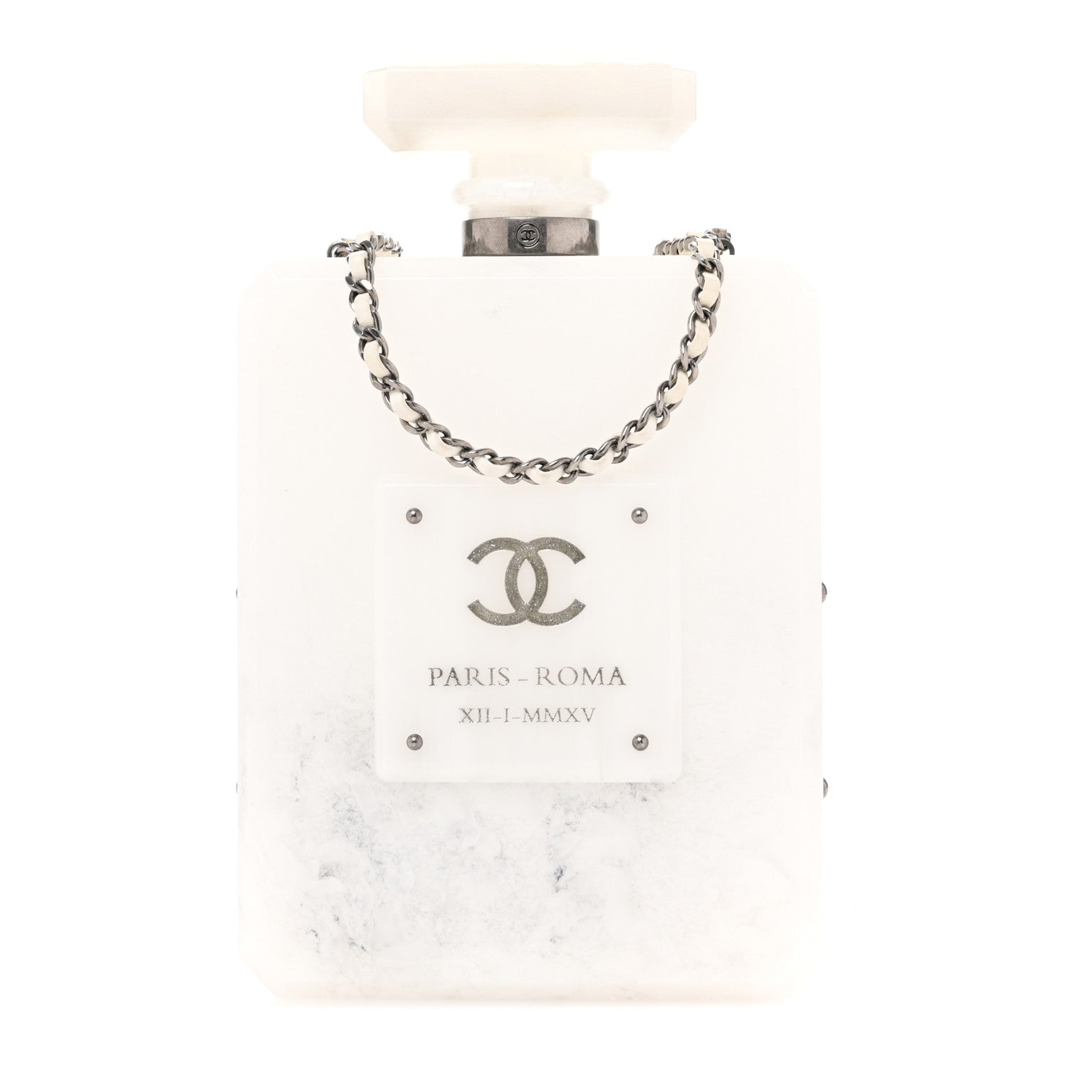 Chanel Marbled Plexiglass Buonasera Perfume Bottle Clutch White 1 of 10