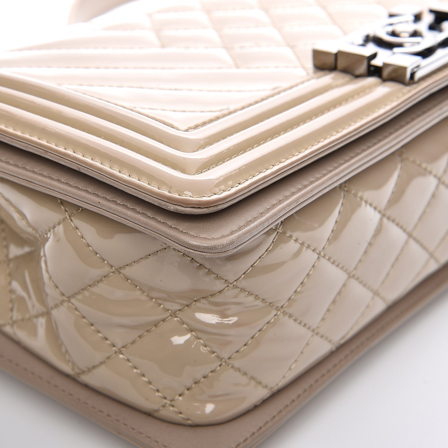 Chanel Patent Chevron Medium Boy Flap Beige 11 of 16