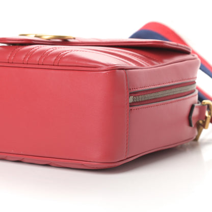 Gucci Calfskin Matelasse Sylvie Web Small GG Marmont Top Handle Shoulder Bag Hibiscus Red 10 of 11