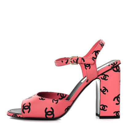 Chanel Lambskin Printed CC Sandals 41 Pink Black 1 of 11