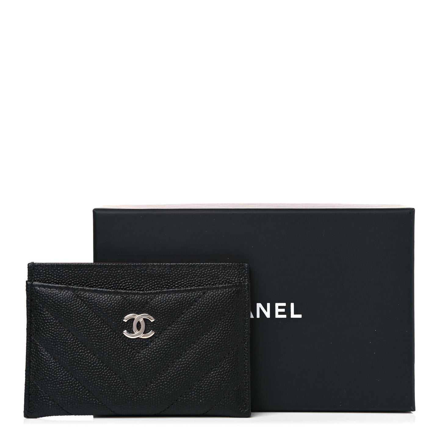 Caviar Chevron Quilted Card Holder Black