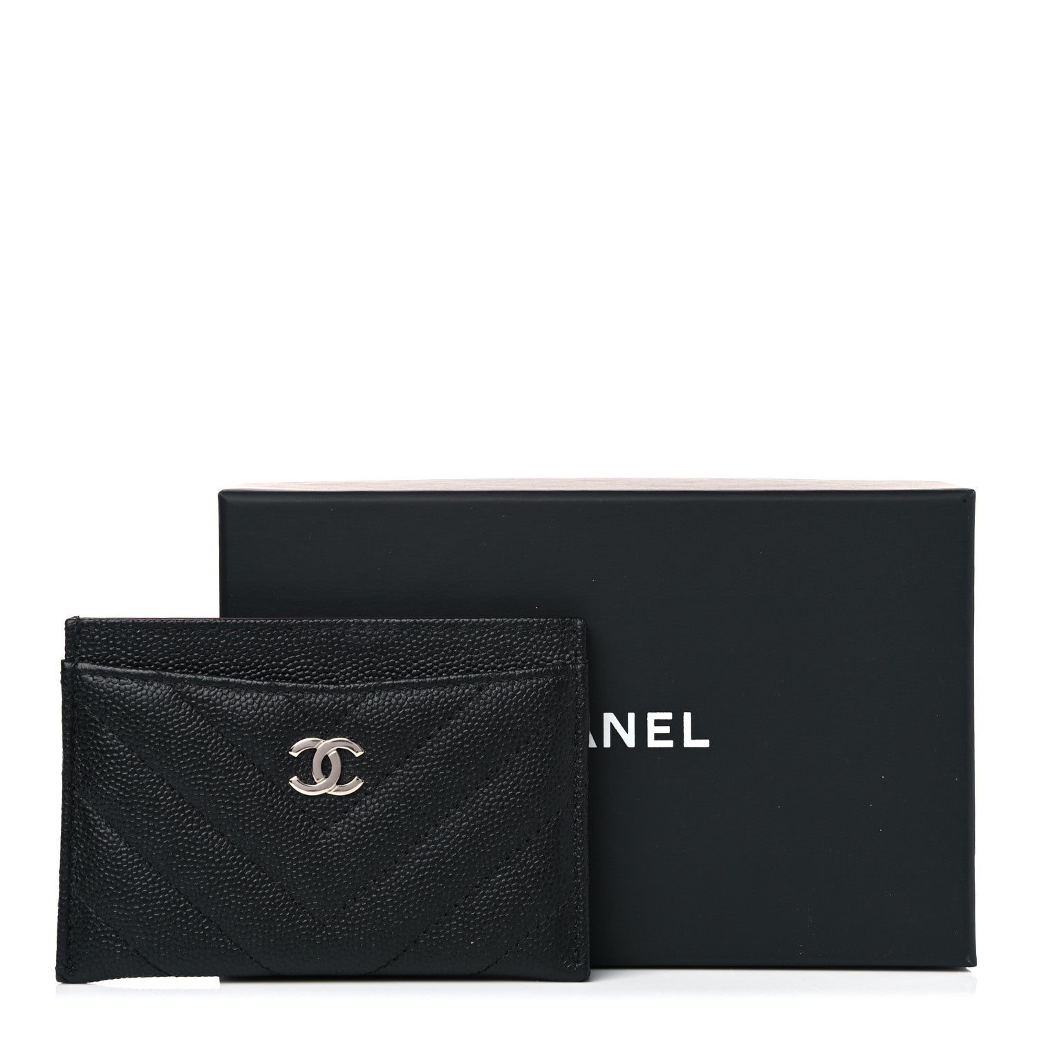 Chanel Caviar Chevron Quilted Card Holder Black 9 of 9
