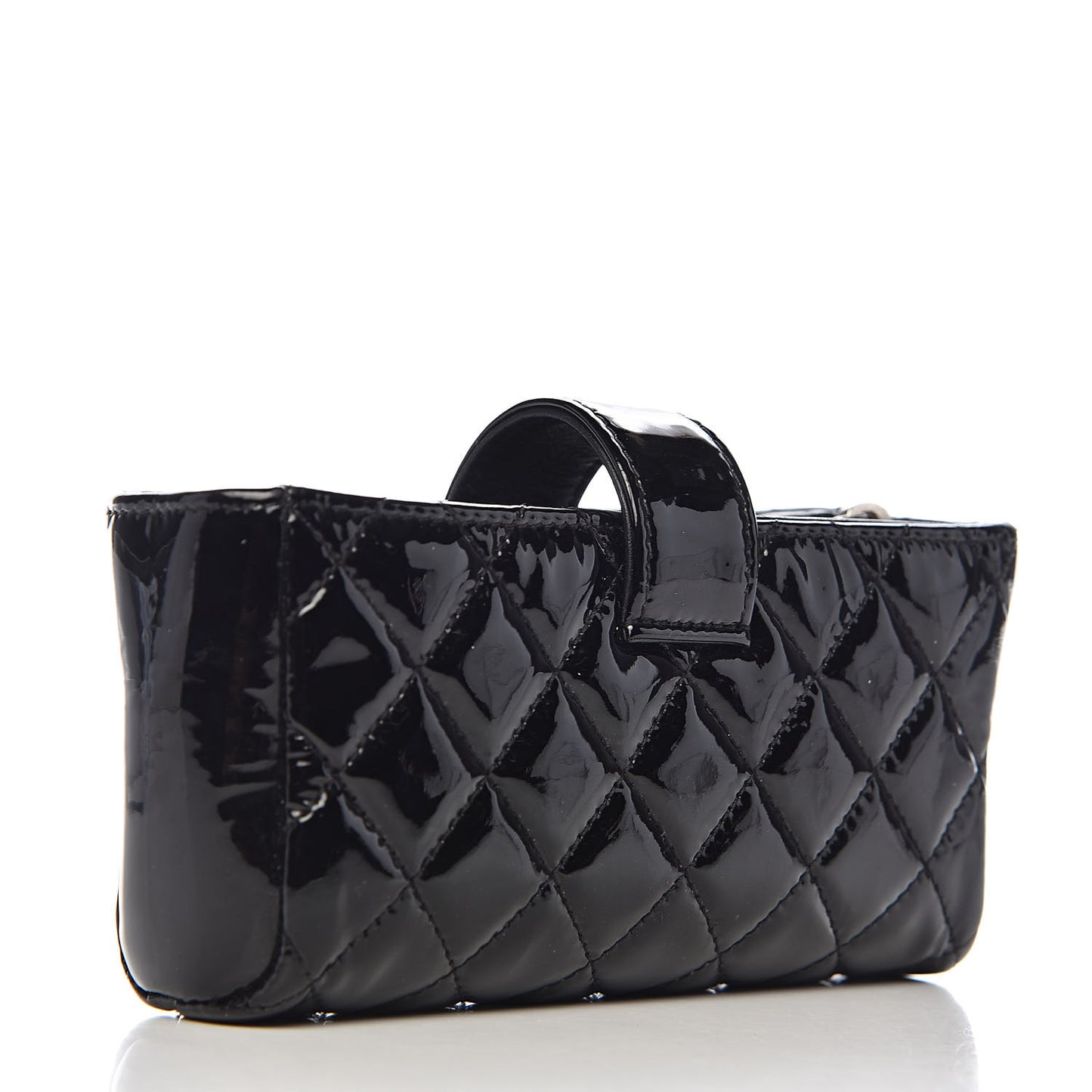 Patent Quilted Mini Phone Holder Clutch Black