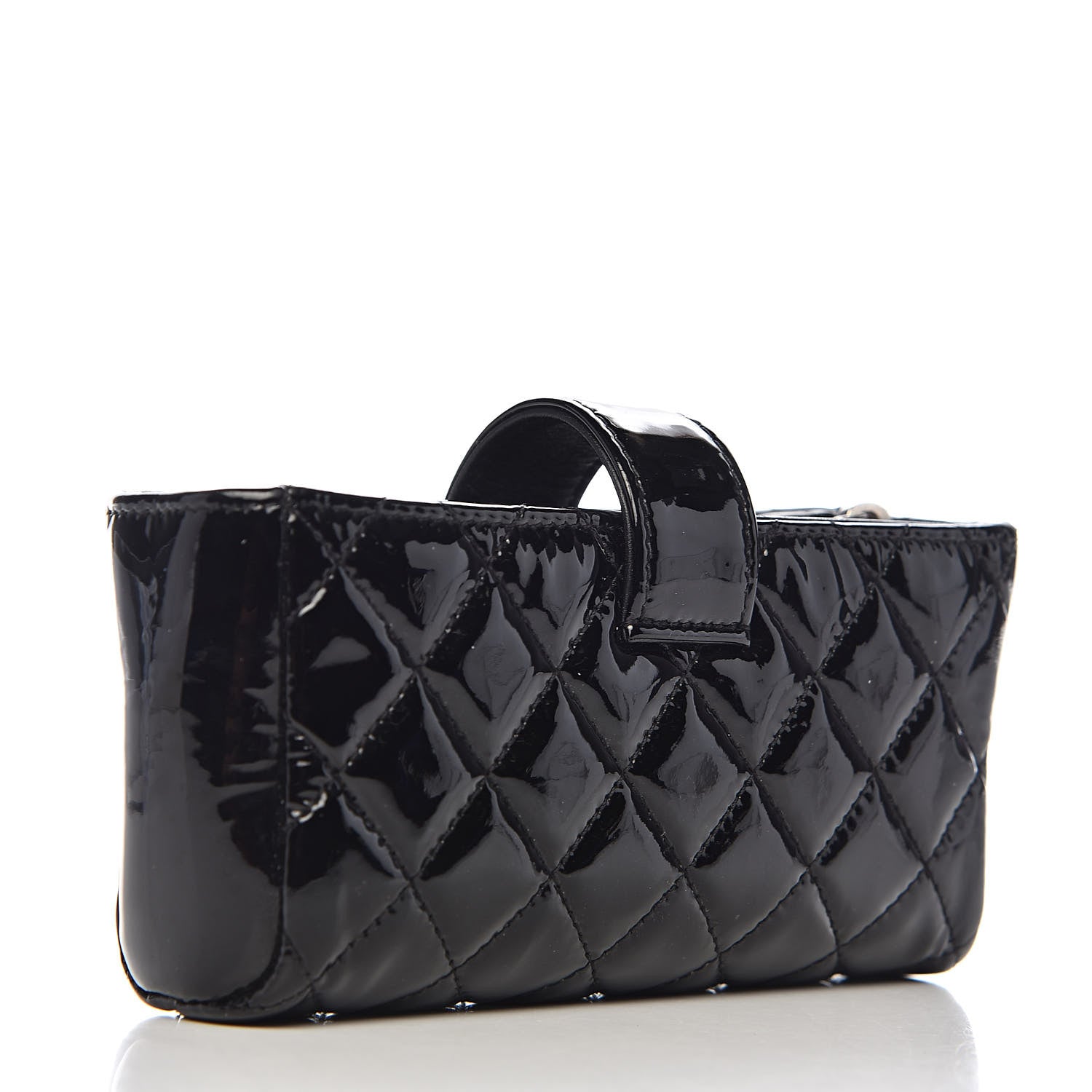 Chanel Patent Quilted Mini Phone Holder Clutch Black 3 of 10