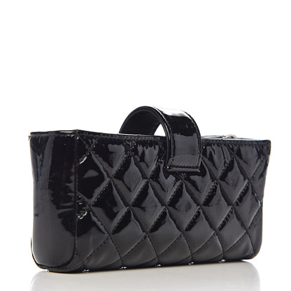 Chanel Patent Quilted Mini Phone Holder Clutch Black 3 of 10
