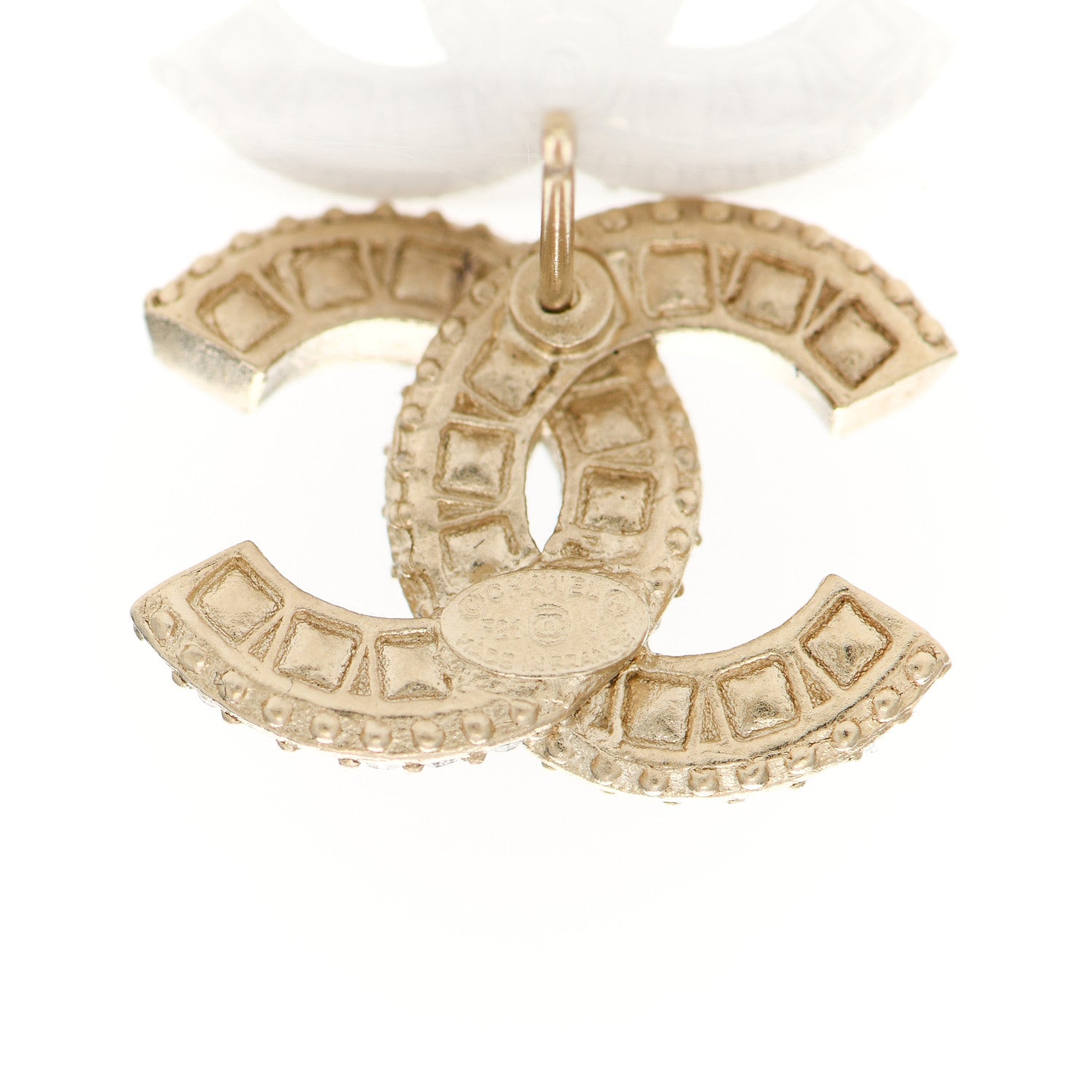 Chanel Crystal Timeless CC Earrings Light Gold 4 of 4