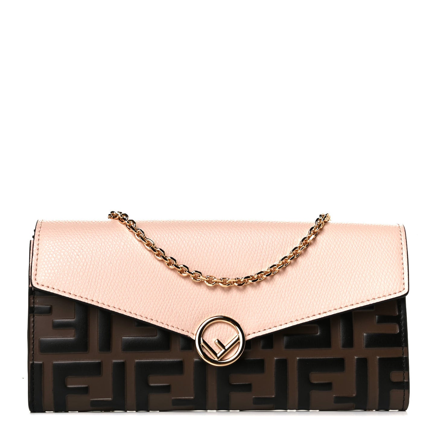 Vitello Cruise F is Fendi Bi-Color FF 1974 Embossed Continental Envelope Wallet On Chain Maya Black Light Rose