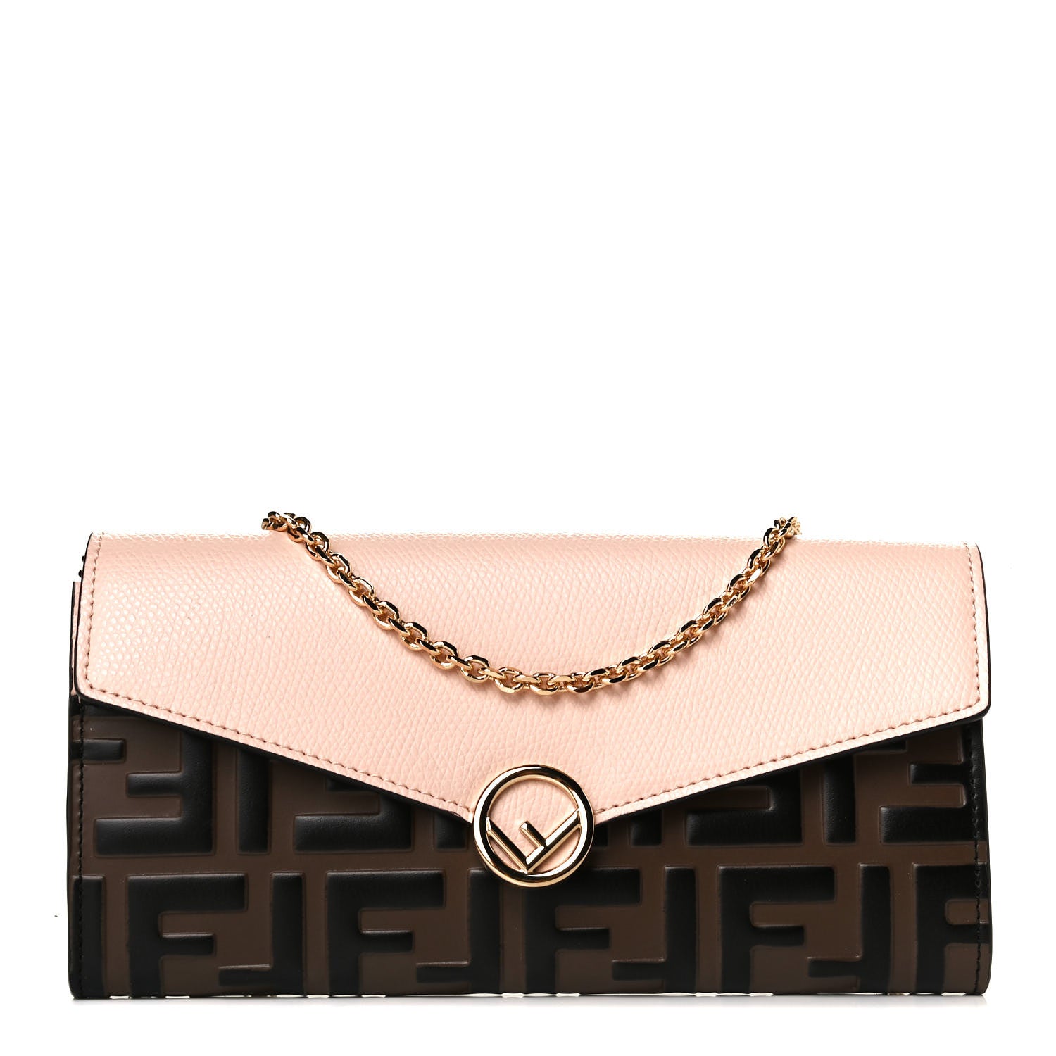 Fendi Vitello Cruise F is Fendi Bi-Color FF 1974 Embossed Continental Envelope Wallet On Chain Maya Black Light Rose 1 of 11