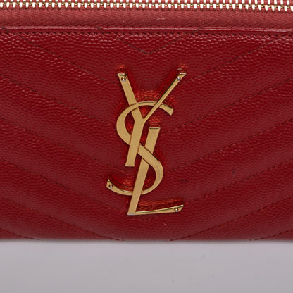 Saint Laurent Grain De Poudre Matelasse Chevron Monogram Zip Around Wallet Red 7 of 7