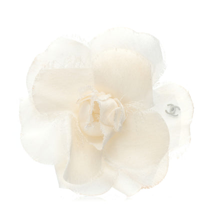 Chanel Linen Camellia Brooch Pin White 1 of 5