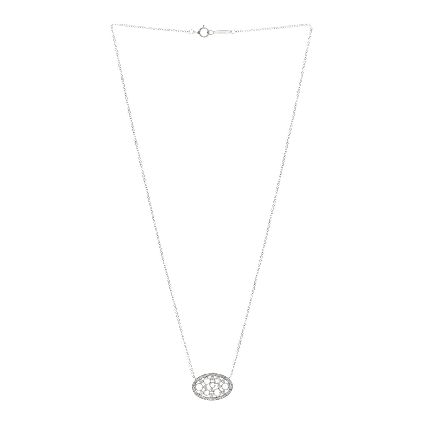 Platinum Diamond Cobblestone Oval Pendant Necklace